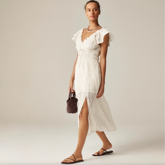 779. J. CREW Palermo dress in viscose-blend crinkle Natural Cream $158 NWT Small - Picture 2 of 7